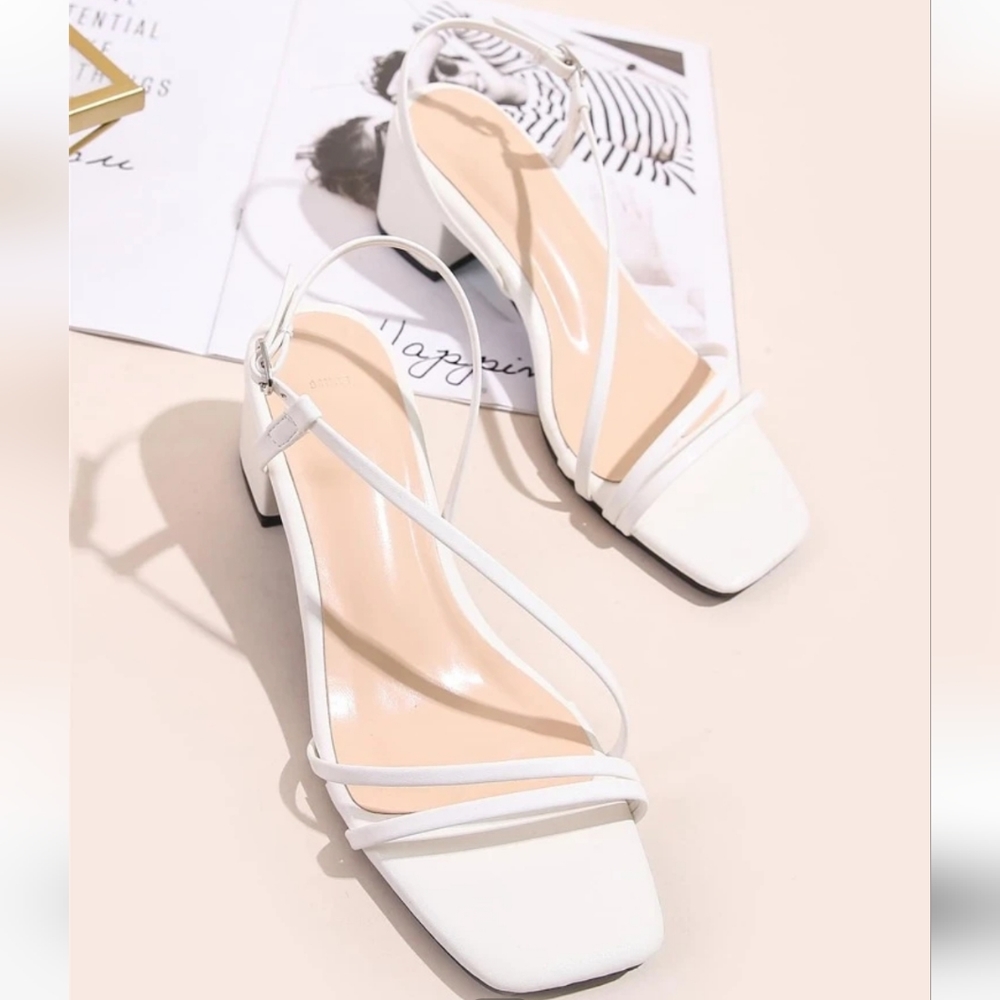Shein white slingback block heel